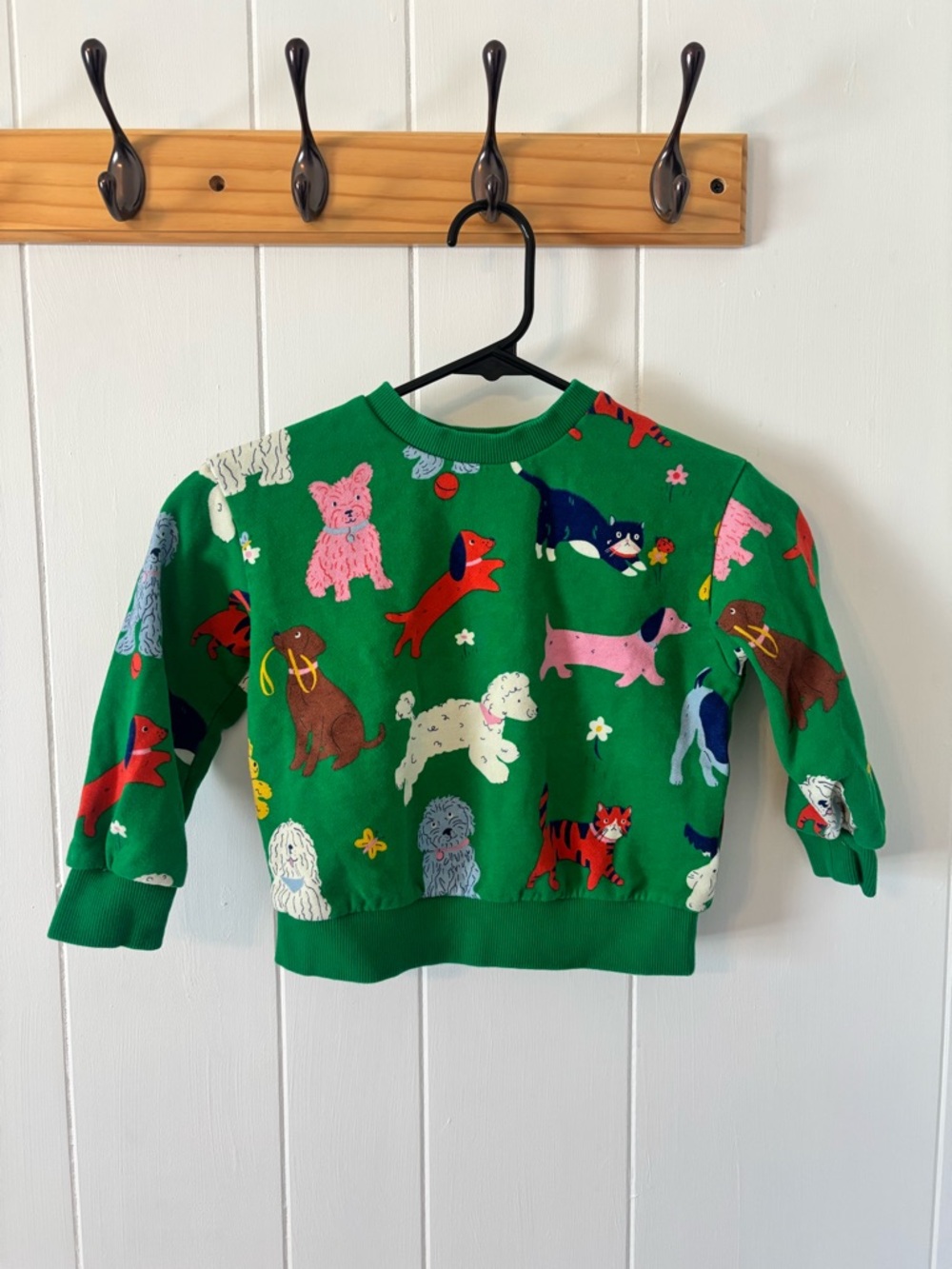 Mini Boden Green Sweatshirt with Colorful Dog Print
